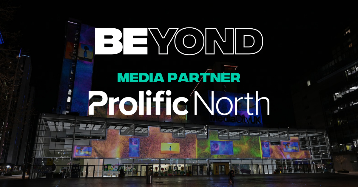 Prolific North logo and BEYOND Conference logo in front of image of MediaCity
